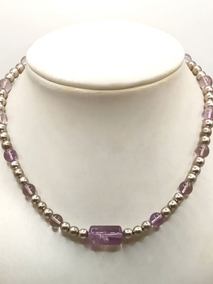 Ασημένιο 925 κοντό κολιέ με ορυκτούς Αμέθυστους καινούργιο