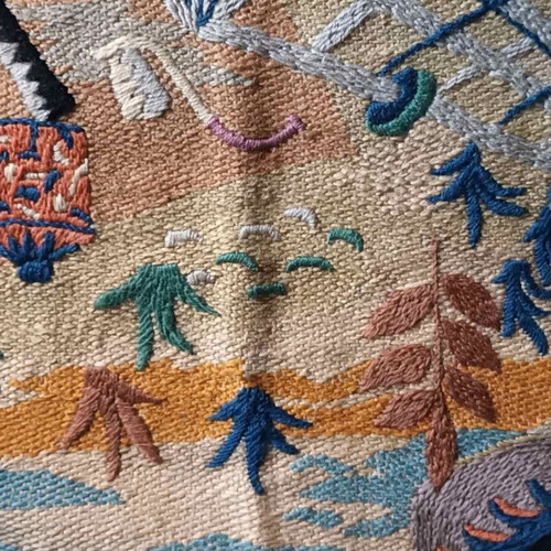 Old embroidery with flat stitch for framing used