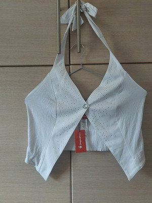 Vintage white short vest with silver strass SugarFree new Large