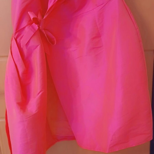Midi cocktail dress fuchsia neon pink wrap style like new, size M