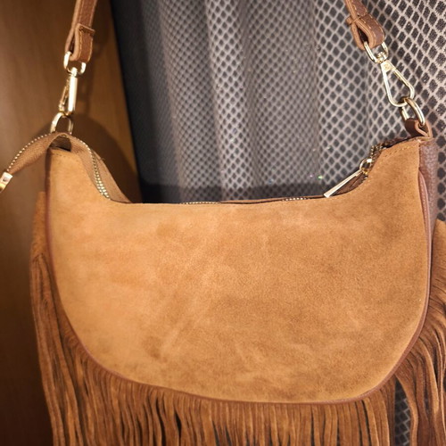 Women's Shoulder Bag New, Natural Suede, Genuine Leather, Brown