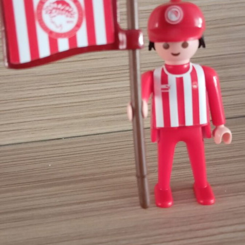Playmobil Olympiacos fan figure with team flag, like new