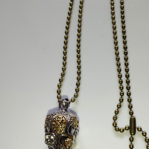 Skull necklace with snake pendant faux bizou new, gold and silver