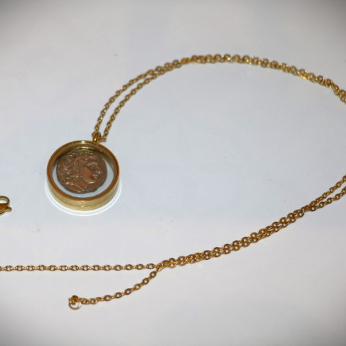 Ancient Coin Alexander the Great Silver Plated Replica Necklace Chain