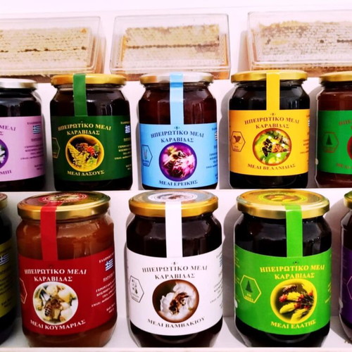 Honey in glass jar new, forest and fir varieties