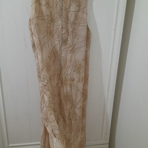 Long dress like new, beige and green, side slits, size XXL
