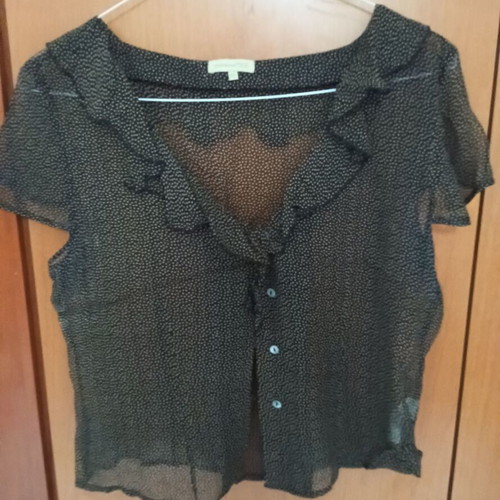 Transparent shirt with ruffles used, Urban, black polka dots, silk