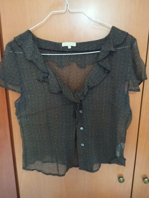 Transparent shirt with ruffles used, Urban, black polka dots, silk