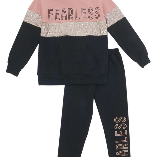 Frenzy girls' set Fearless sweatshirt and pants new, salmon black, size 16