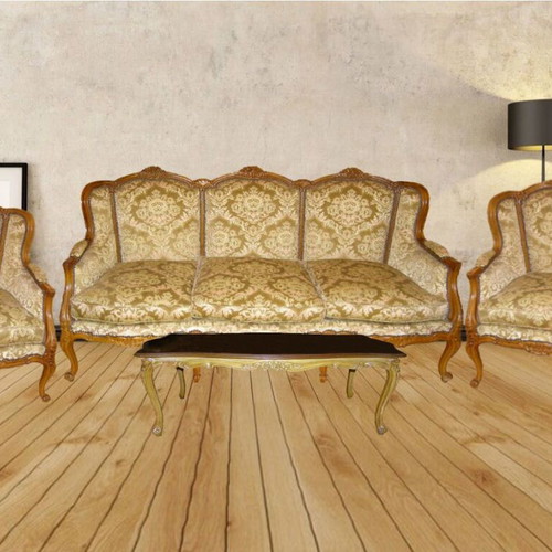 Classic Louis XV living room set, handmade, like new, walnut wood, 6 pieces