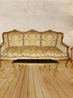 Classic Louis XV living room set, handmade, like new, walnut wood, 6 pieces