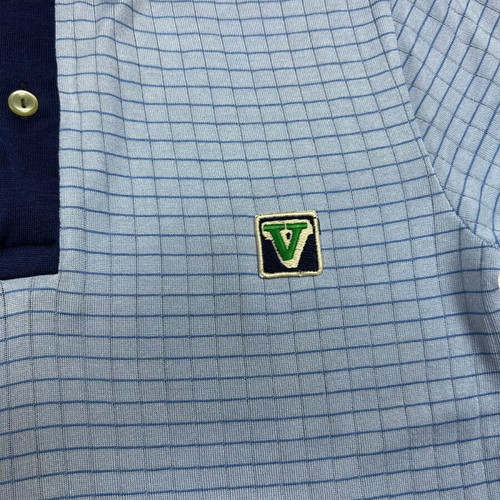 Vintage Victor 100% Cotton Polo XS used, light-blue grid with navy trim