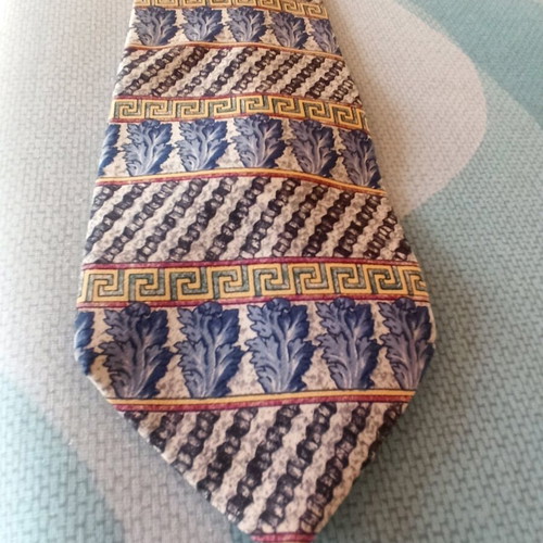 Silk collectible tie with ancient Greek pattern like new, yellow and turquoise
