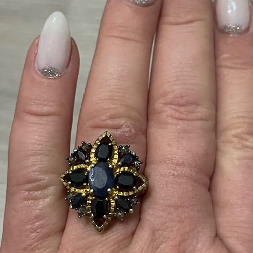 Gold ring 9k and silver 925 with sapphires and diamonds vintage used
