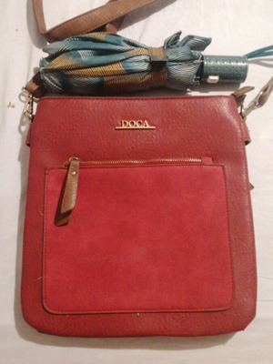 Doca leather crossbody bag with umbrella gift like new, red