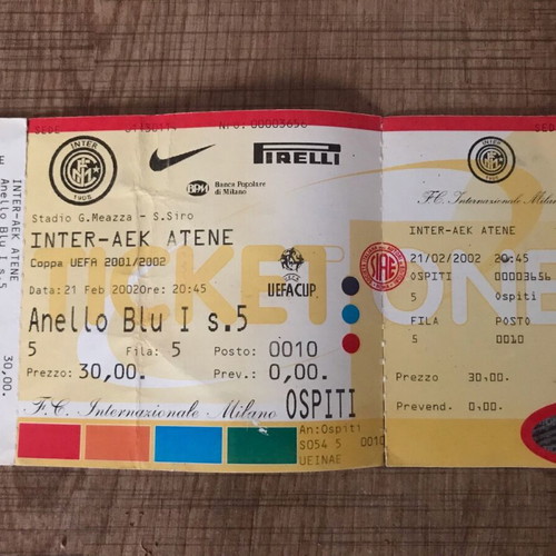 Inter - AEK Ticket 21.02.2002 like new