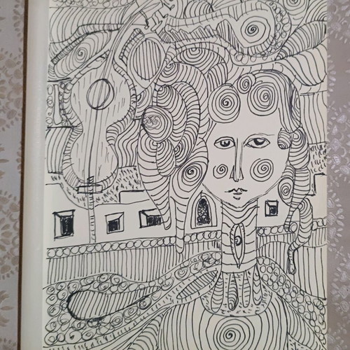 Psychedelic drawing The Girl and Her Guitar made to order