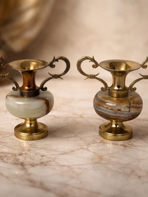 Decorative amphorae set of 4 made of brass and onyx like new