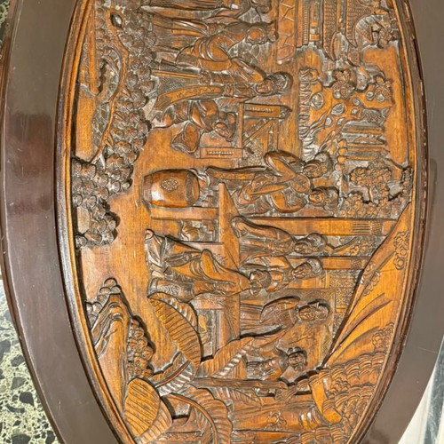 Vintage Chinese Hand-Carved Wooden Coffee Table with 3 Stools like new