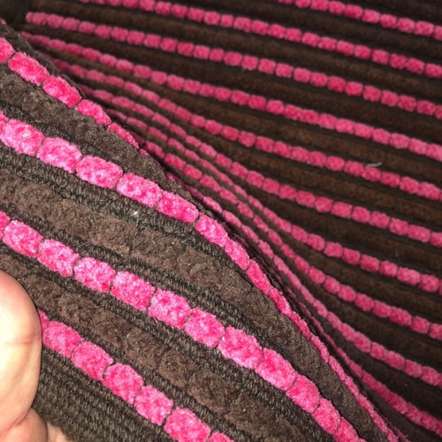 Cotton rug 70x140 brown with fuchsia stripes new
