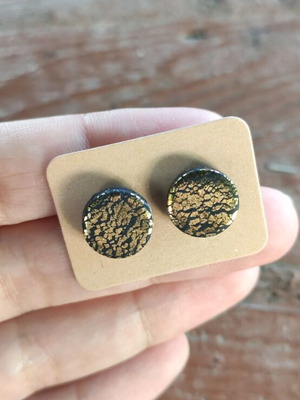 Handmade earrings new, polymer clay and steel clasp, black and gold