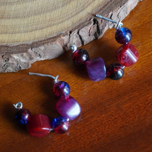 Handmade earrings with beads new, blue and red