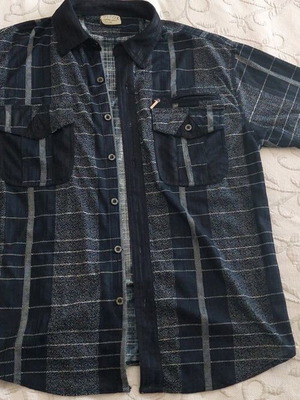 Shirt short-sleeve checkered used, blue, size M