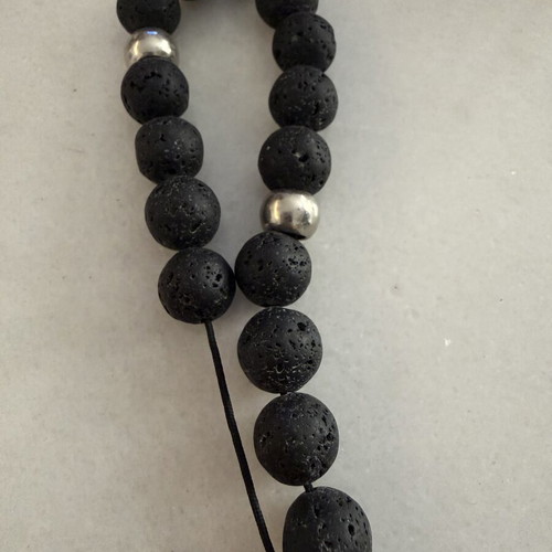 Handmade Komboloi with Natural Lava and Metal Decorations like new