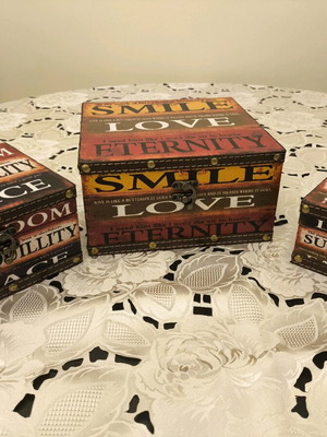 Set of 3 wooden storage boxes new, with leather details