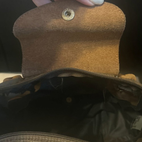 Longchamp handbag used, brown and green