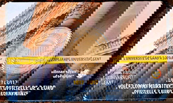 nomisma 2 evro - velgio 2017 - 200 chronia apo tin idrisi tou panepistimiou tis gandis (COIN CARD) galliki ekdosi FR