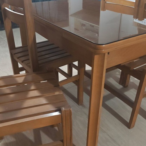 Kitchen table with 4 chairs used, wooden with glass top