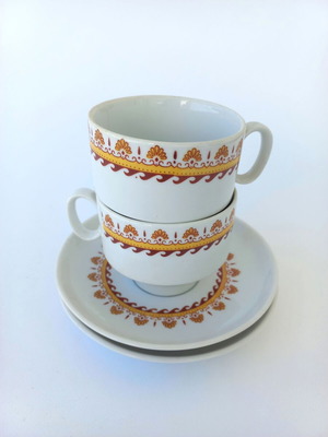 Set of 2 vintage porcelain coffee-tea cups Titov Veles Jugo Porcelain like new, former Yugoslavia