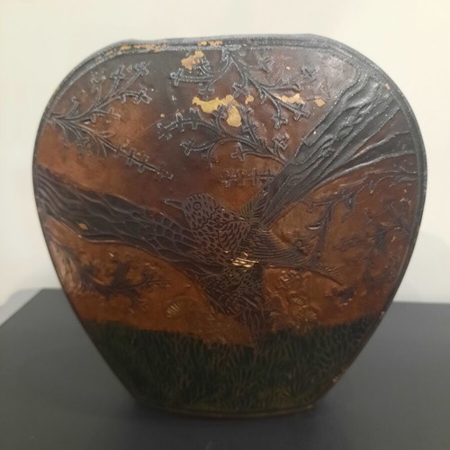 Vintage brass decorative vase used with embossed bird design