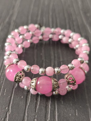 Pink Memory Wire Bracelet with Key Charm like new