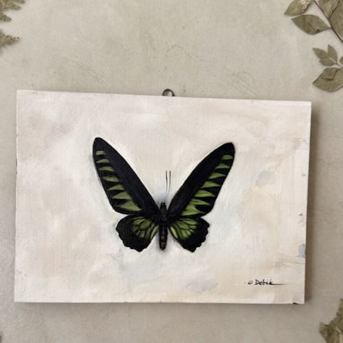 Green Butterfly Oil Painting on Canvas 26x18 cm