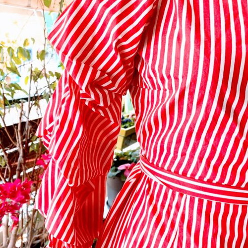 Vila striped white red wrap mini dress like new, cotton, size M