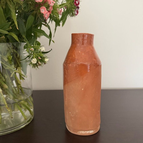 Handmade ceramic vase red brown new