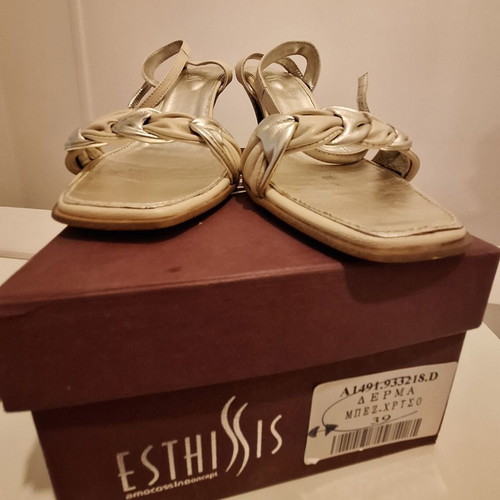 Esthisis by Gianna Kazakou women's leather sandals like new, beige and gold