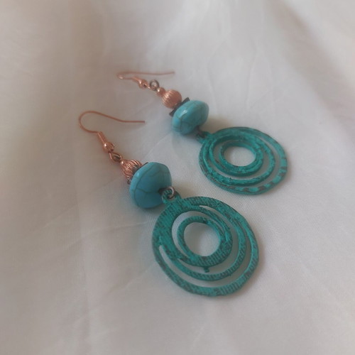 Copper Orbit boho earrings with turquoise patina