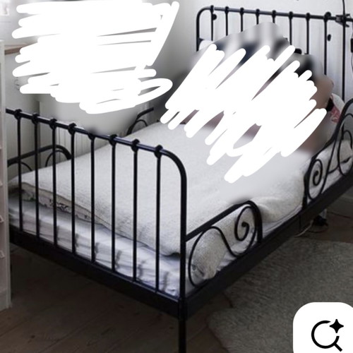 Minnnen IKEA bed used, black, extendable with mattress