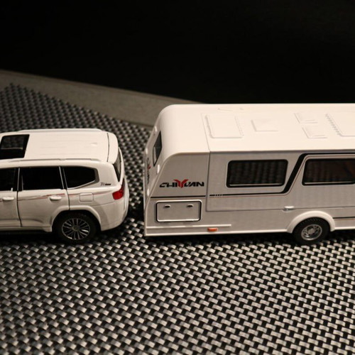 Metal Toy Car Toyota Land Cruiser with Caravan 300 new, white with light and sound