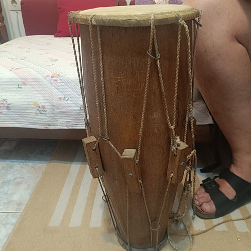 Traditional wooden drum conga handmade used with natural leather skin