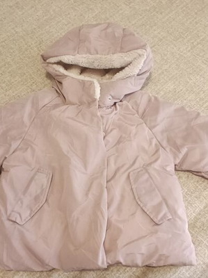 Zara girls' jacket with fur lining and hood, soft pink, size 98 cm