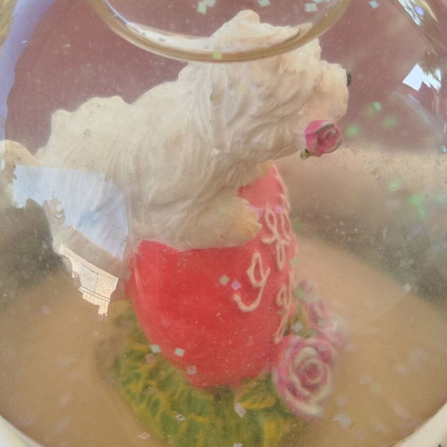 Glass ball dog new with flowers and ilove you logo