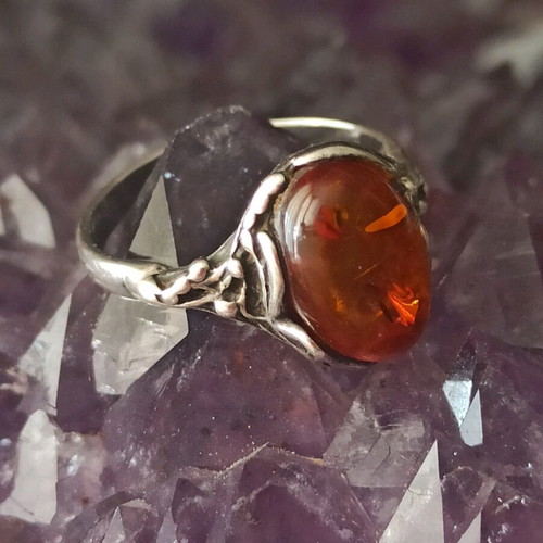 Silver handmade ring with amber like new
