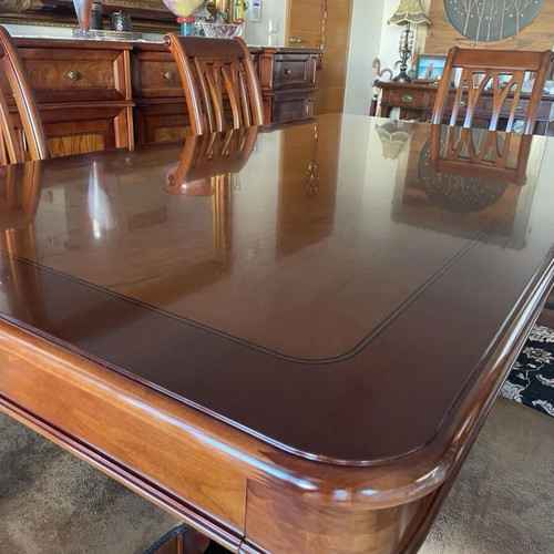 Vintage dining set from solid American rosewood with 6 chairs and extensions like new