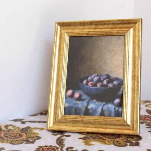 Vintage Still Life with Plums Framed Print 13x18 cm Museum Style
