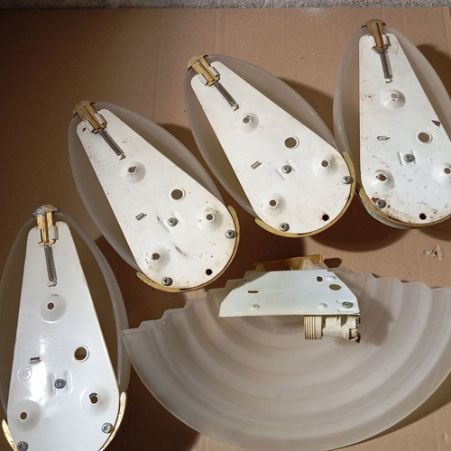 Opaline Art Deco wall lights used, set of 5 pieces