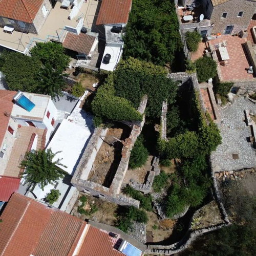 Kapetanospito building from 1876 in Areopoli Mani with sea view